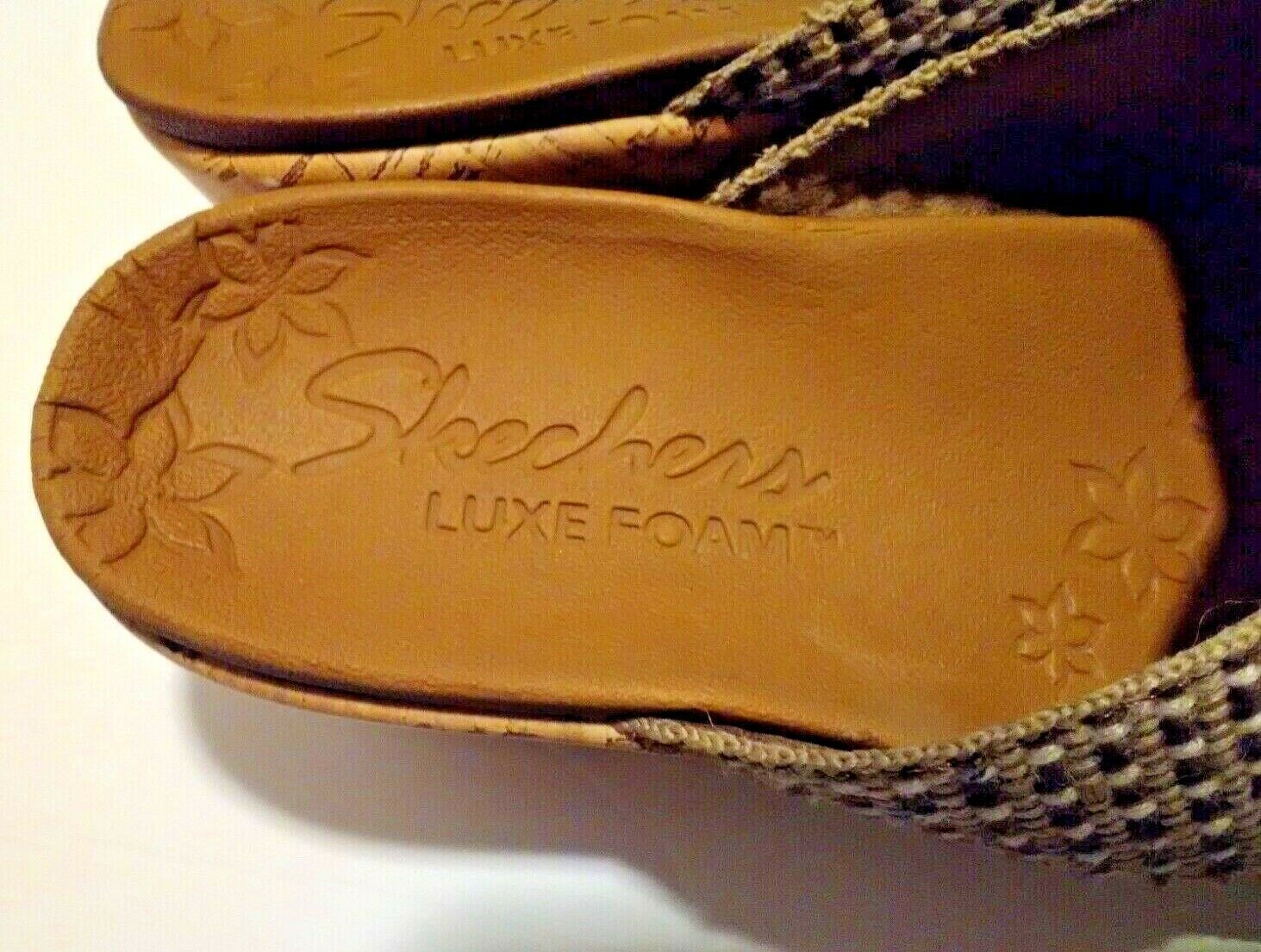 Skechers Luxe Foam Slip On Sandals Size 9 Wedge 3" Heel Sandals