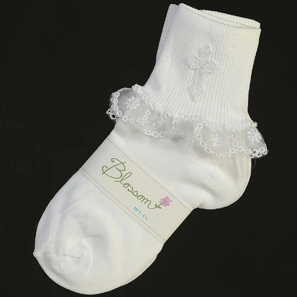 Baby Girls  White Embroidered Cross Detail Christening 4-5 size Socks