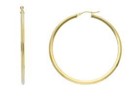 18K YELLOW GOLD CIRCLE EARRINGS DIAMETER 40 MM WITH RHOMBUS TUBE, MADE IN ITALY image 1