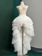 White High Low Layered Tulle Skirt Outfit Hi-lo Wedding Tulle Skirts Plus Size