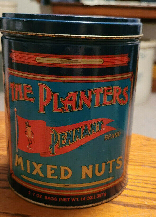Vintage Planters Mixed Peanuts Tin Collectible Decorative Planter Multi Color Tins