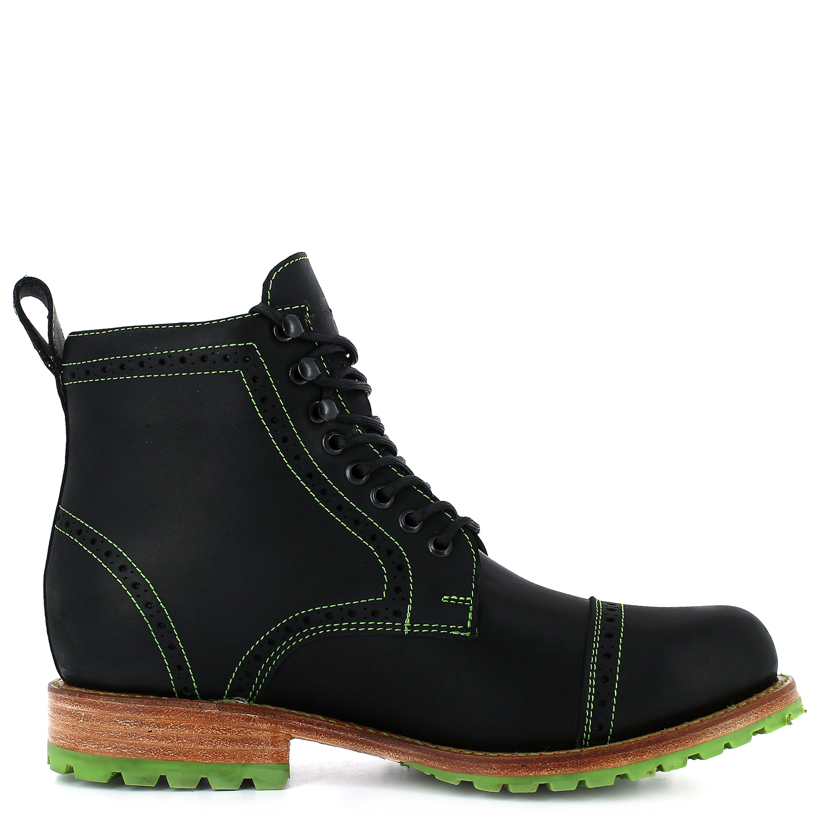 Men's Greysolander Black Goodyear Welt Leather LaceUp Green Sole Dress