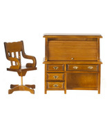 Dollhouse Miniature - WALNUT ROLLTOP DESK AND CHAIR SET - 1:12 scale - $32.99