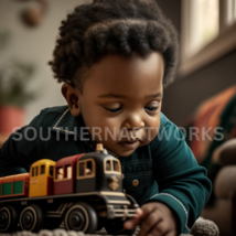 African-American toddler boy with toy train #4 OF 4 in this collection - $1.99