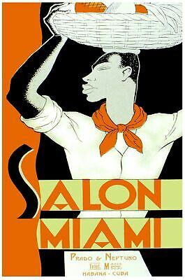 7528.Salon Miami.Man with basket of food on head.POSTER.art wall decor