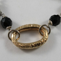 .925 RHODIUM SILVER BRACELET WITH GOLDEN OVAL AND BLACK ONYX image 2