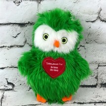 Think About Owl Plush Hand Puppet Green Shaggy Heart Loves Order Pretend... - $19.79
