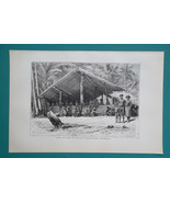 SOLOMON ISLANDS Oceania Tambu Town Hall of St. Anna Natives - 1890 Antiq... - $22.05