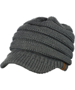 C.C Brand Brim Visor Trim Ponytail Beanie Ski Hat Knitted Bun Cap - Dark... - $15.33