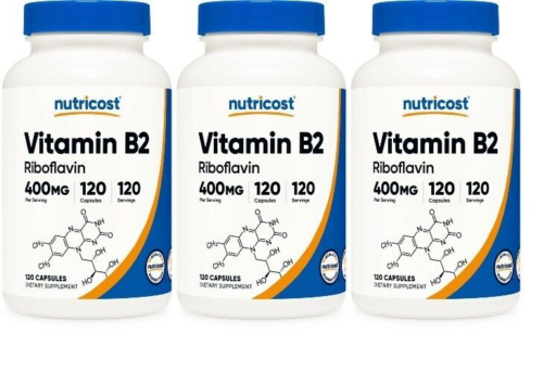 Vitamin B2 Riboflavin 400mg 3X120 Caps Gluten Free/Non-GMO Nutricost