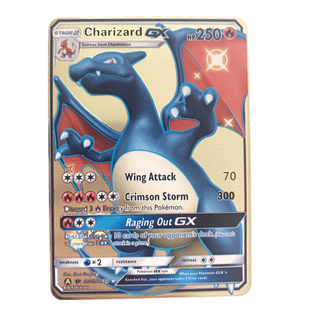 Charizard GX Blue HP250 Gold Metal Pokemon Card - Trading Card Singles