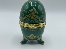 Vintage Avon Emerald Green & Gold Porcelain Footed Egg Clock  - $18.00