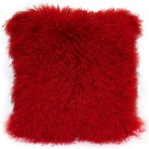 Pillow Decor - Mongolian Sheepskin Bright Red Throw Pillow - $74.95