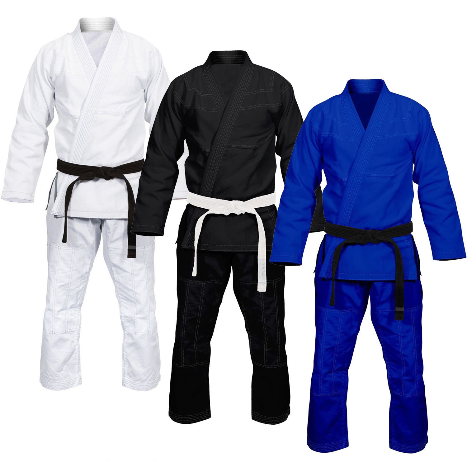 STITICHING CUSTOM TAILORED FIT JIU-JITSU KIMONO BLACK BJJ GI with BLUE LAPEL