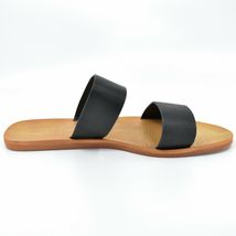 Bamboo Moondance Faux Leather Black & Tan Women's Flat Slip On Sandals Size 10 image 4
