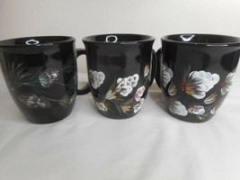 Set of 3 Handpainted Winter Black Mugs by Gayle - $14.84