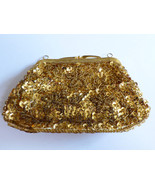 Vintage  Hand Made in Hong Kong Gold color Sequins Beaded Evening Clutch... - $44.55