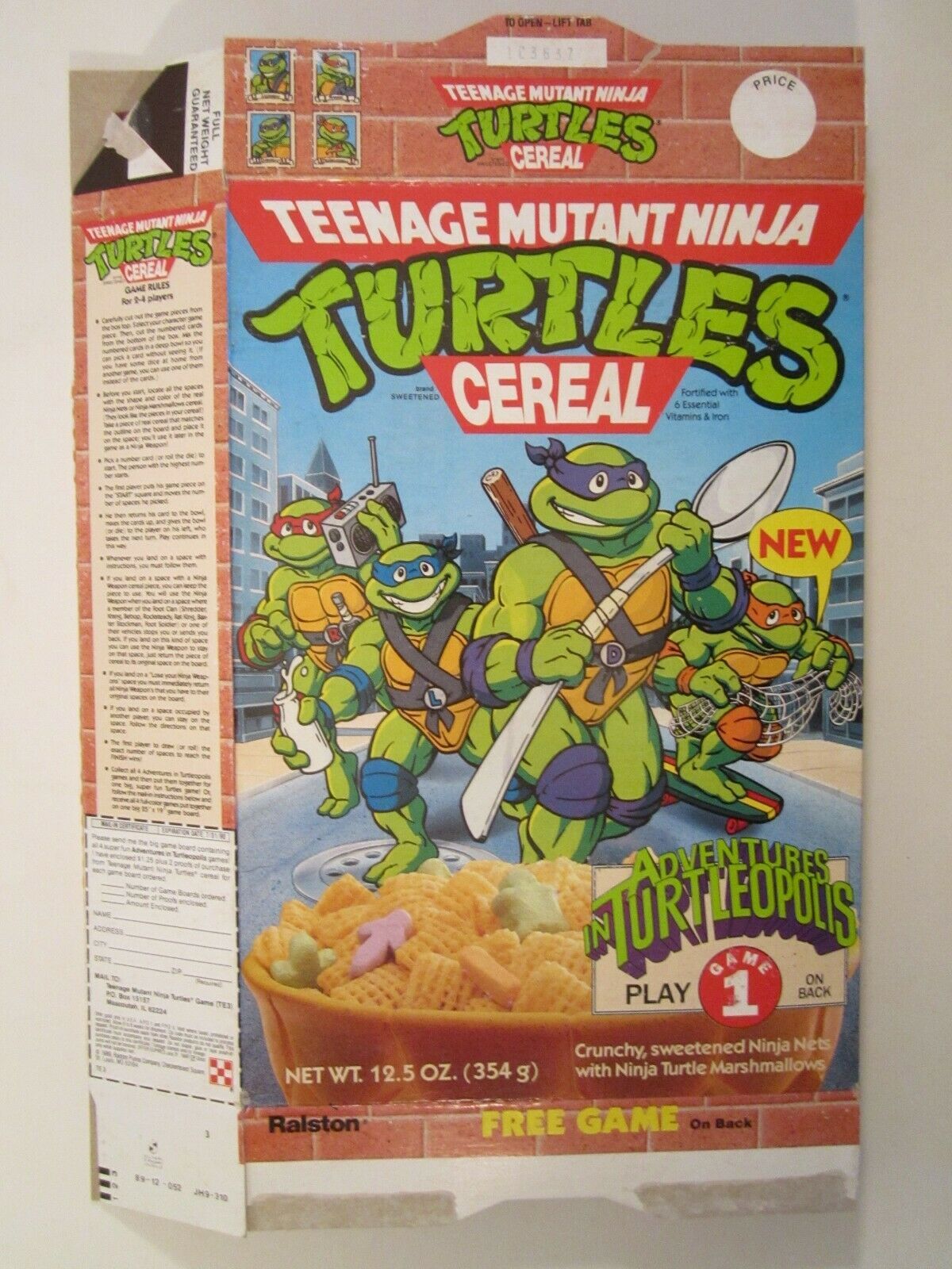 1989 Cereal Box RALSTON Teenage Mutant Ninja TURTLES Turtleopolis ...
