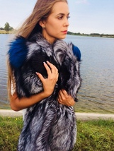 Natural Silver Fox Fur Long Arms Sleeves / Stole with Scarf Saga Furs Big Cuffs image 8
