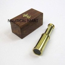 VINTAGE NAUTICAL SOLID BRASS PIRATE TELESCOPE RETRACTABLE WITH BROWN WOODEN BOX