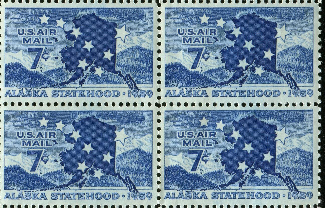 1959 Alaska Statehood Block of 4 US Airmail Stamps Catalog Number C53 MNH