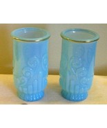 Vintage set of 2 glasses Avon Blue Milk Glass With Embossed Gold Trim 5&quot;... - $29.69