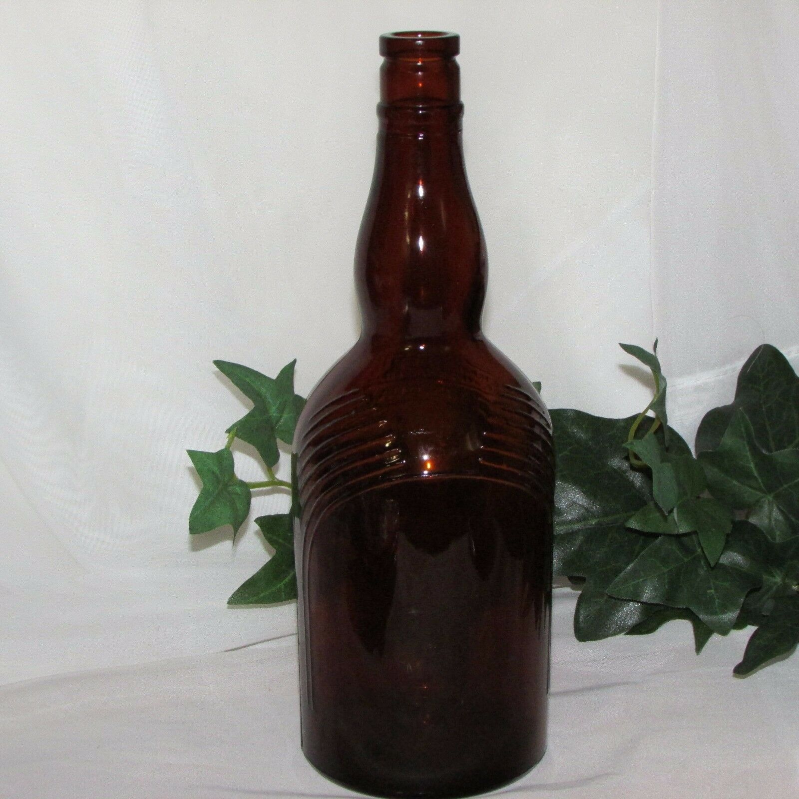 VINTAGE BROWN WHISKY LIQUOR BOTTLE EMBOSSED AMBER 4/5 QUART DISTILLERY