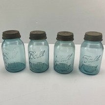 Lot Of 4 VTG Ball Perfect Mason Quart Canning Jar Blue Porcelain Lid #0, 12, 15, - $25.19