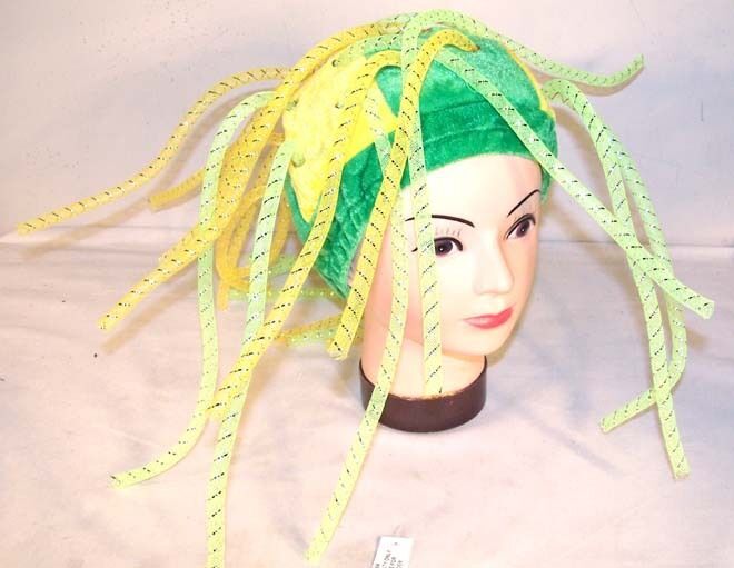 GREEN & YELLOW NOODLE HAT crazy party hats costume caps