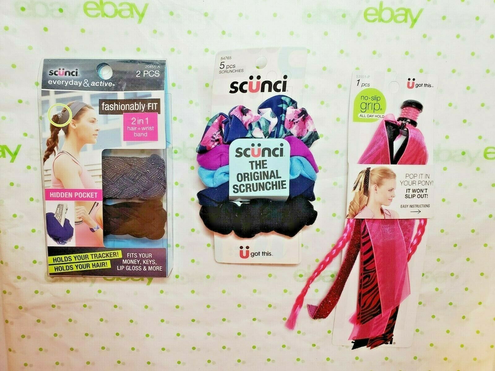 Scunci Set 2 in 1 Hair + Wrist Band 2 Pack Scrunchies & Pop It In Your Pony Pink
