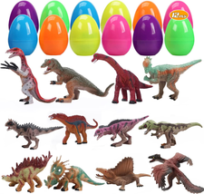 12 Pack Filled Easter Eggs with Dinosaurs, Easter Basket Stuffers Easter Party F