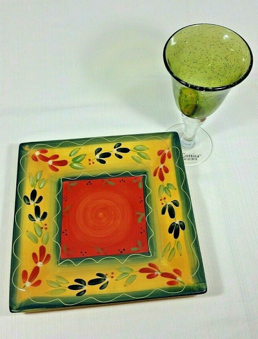 Tabletops Unlimited Corsica Home Green and Clear Blown Glass Goblets 14