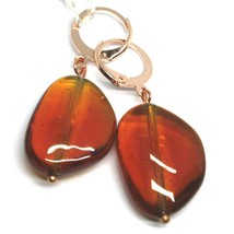 PENDANT ROSE EARRINGS AMBER ROUNDED DROP MURANO GLASS 4cm 1.6", MADE IN ITALY image 1