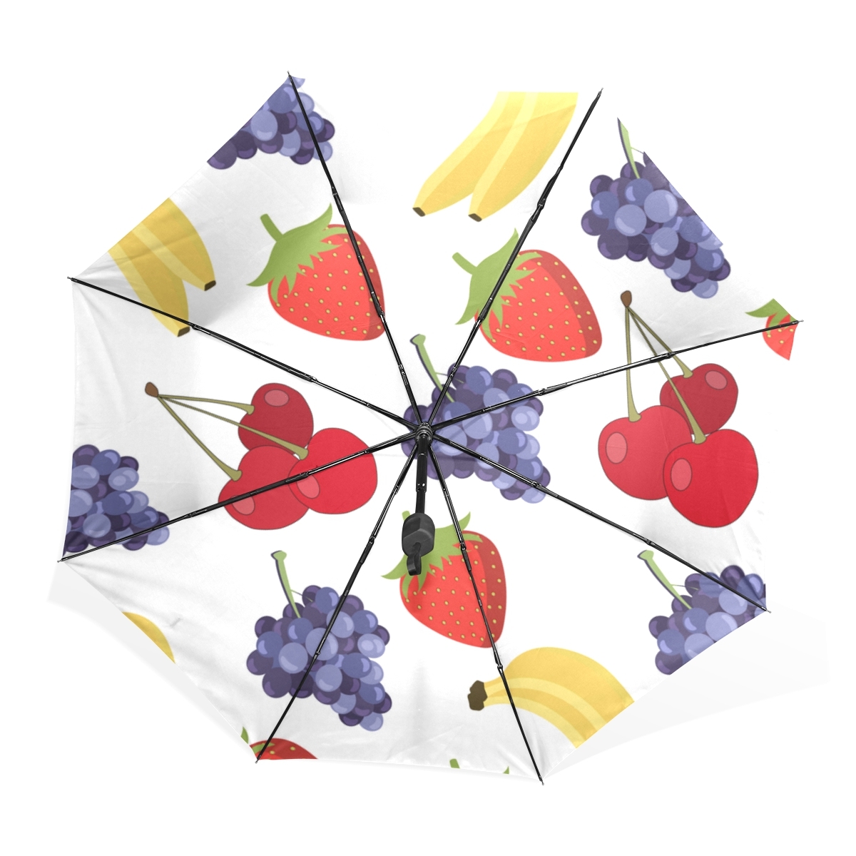 Grape Purple Sour Fruit Black Portable Compact Folding Umbrella Light