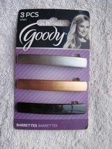 3 Goody Plastic Hair Barrettes Metal Back Closure Silver Bronze Black 2013 - $10.00