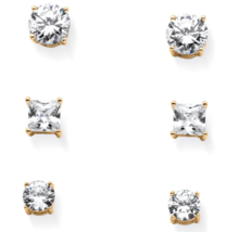 CZ THREE PAIR STUD EARRING 14K GOLD STERLING SILVER - $94.99