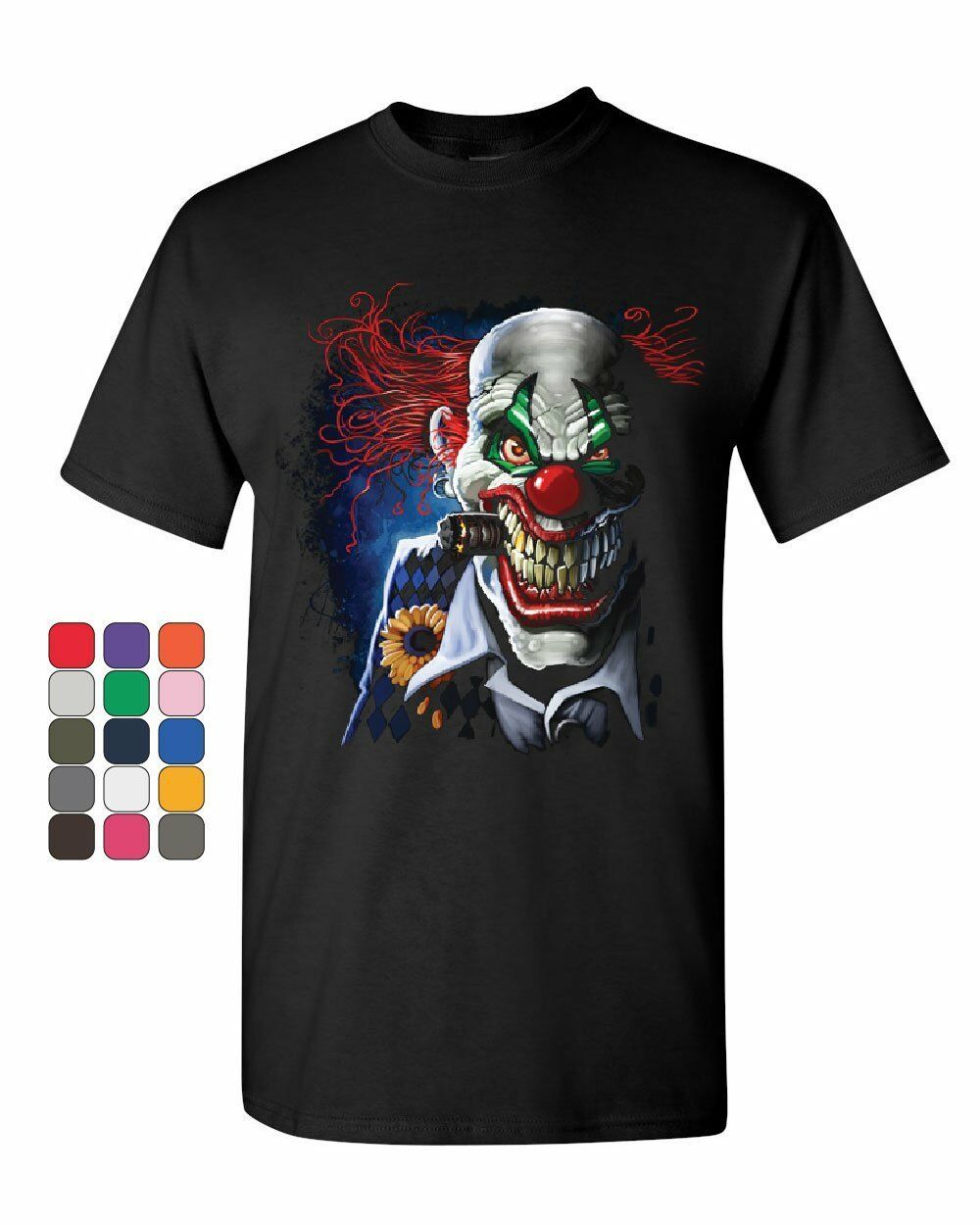 Creepy Joker Clown T-Shirt Nightmare Scary Mean Killer Halloween Mens Tee Shirt