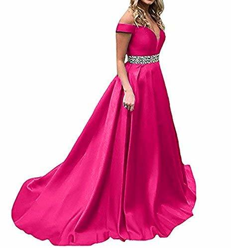 Plus Size Off The Shoulder Beaded Long Formal Prom Dress Evening Fuchsia US 20W