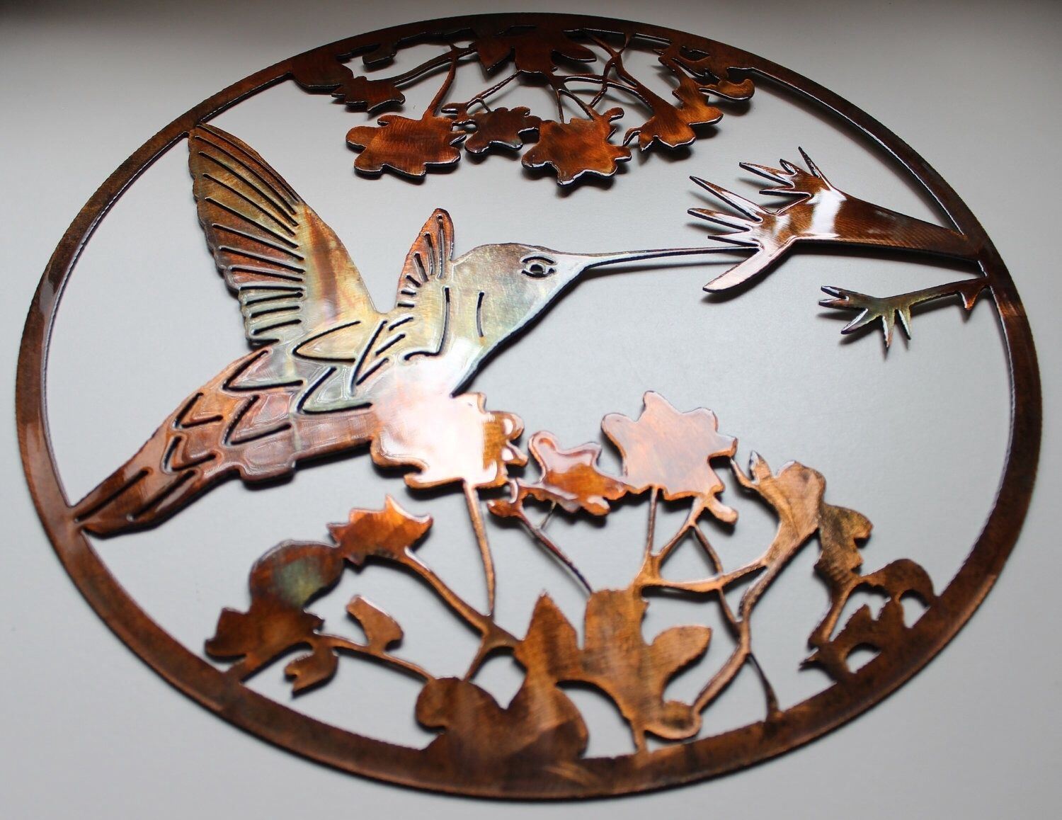 HUMMINGBIRD Circle METAL WALL ART DECOR copper/bronze plated Wall