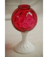 Fenton Ivy Vase Cranberry Coin Dot Art Glass White Milk Glass Teardrop Stem - $49.49