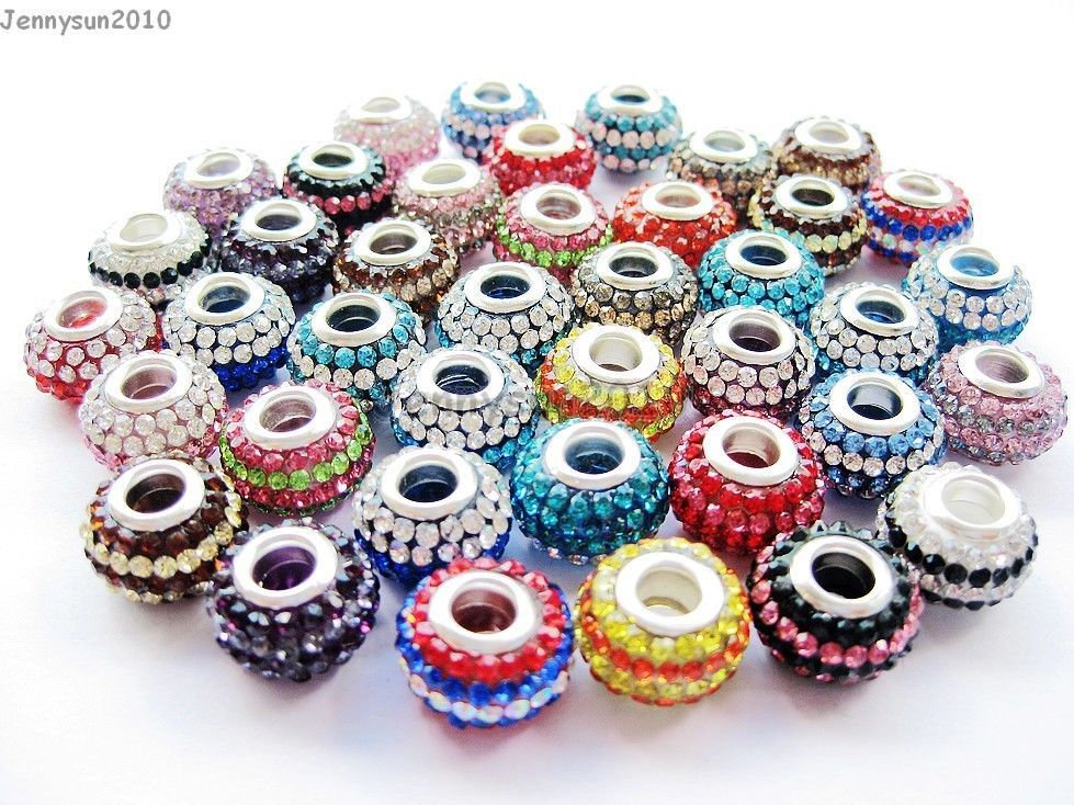 10pcs Mixed Colored Czech Crystal Rhinestones Beads Fit European Bracelet Charm