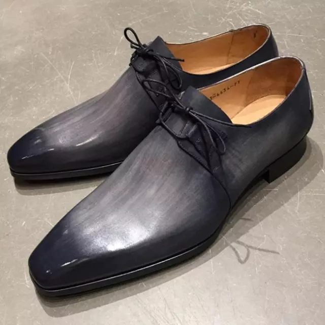 Men's Pure Color Gradient Handmade PU Low Heel Shoelace Pointed Toe Four Seasons - $83.16