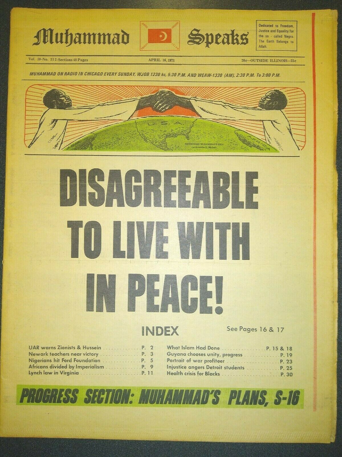 1971 Nation Of Islam Newspaper MUHAMMAD SPEAKS "Disagreeable to Live in
