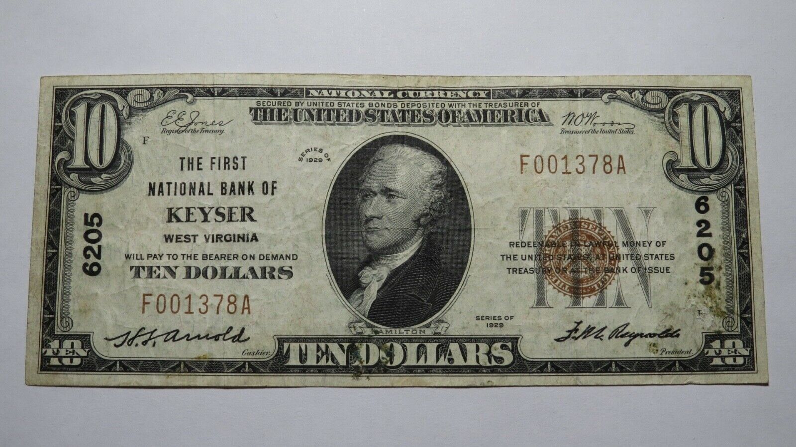 10 1929 Keyser West Virginia WV National Currency Bank Note Bill Ch. 6205 VF! National Banknotes