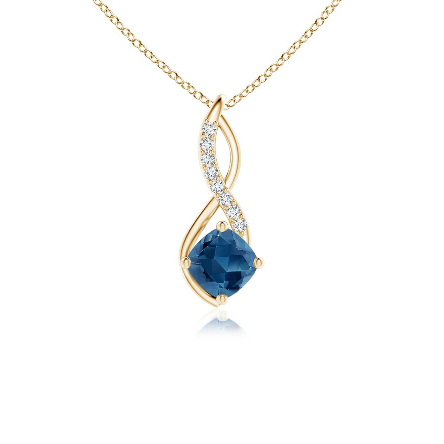 14K Yellow Gold London Blue Topaz Diamond Infinity Pendant Necklace 18