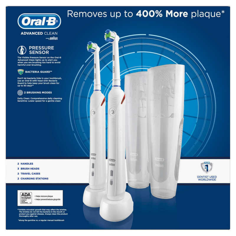 Oral B Advanced Clean Power Rechargeable Electric Toothbrushes 2 Pack Toothbrushes Electric 