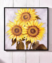 Extra Large Sunflowers Oil Print 40" Stretched Canvas Yellow Fall Flowers Garden