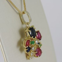 18K YELLOW GOLD FLOWER NECKLACE DIAMOND SAPPHIRE RUBY EMERALD MADE IN ITALY image 2