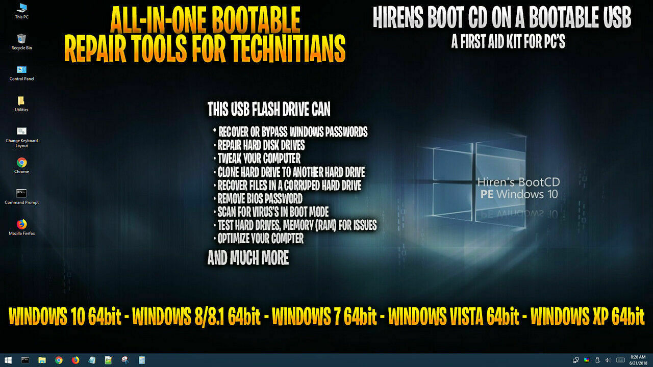 Hiren's Boot USB ~ 2021 Version ~ Windows Utilities ~ Restore ~ Recover ~Tech Ed