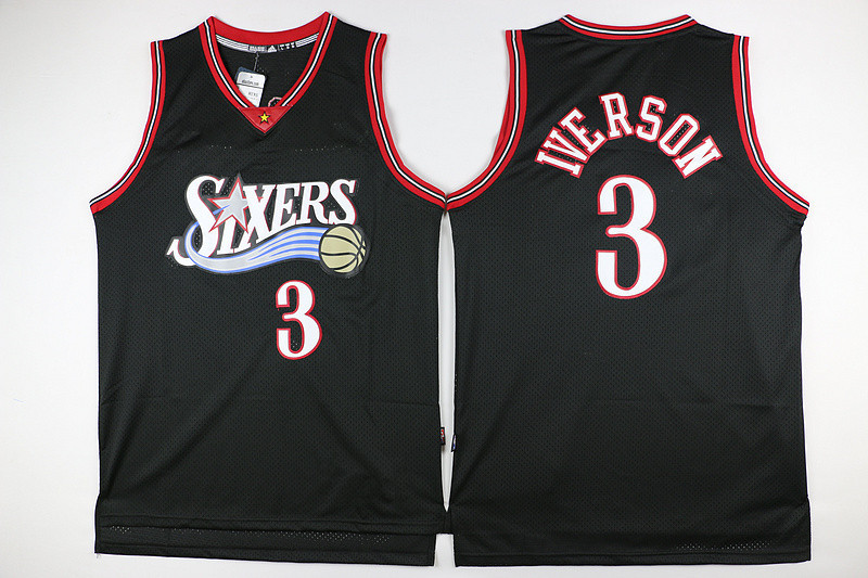 Philadelphia 76ers 3# Allen Iverson Black Sixers Basketball Jersey.